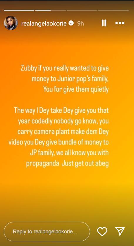Angela Okorie's post slamming Zubby Michael [Instagram/Angelaokorie]