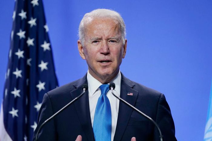 President Joe Biden speaks during a news conference at the COP26 United Nations climate change conference in Glasgow, Scotland, on November 2, 2021.Evan Vucci/AP Photo