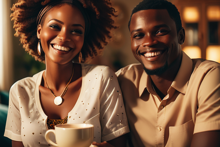 An AI-generated mage of happy African couple at home