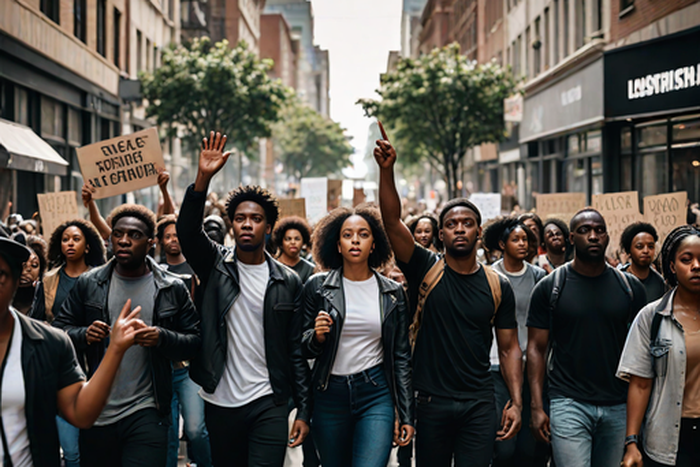 An AI-generated image of people protesting on the streets (Hotpot.ai)