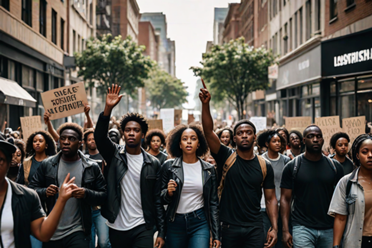An AI-generated image of people protesting on the streets (Hotpot.ai)