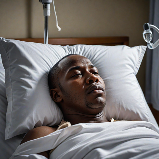 An AI-generated image of a man lying in a hospital bed (Hotpot.ai)