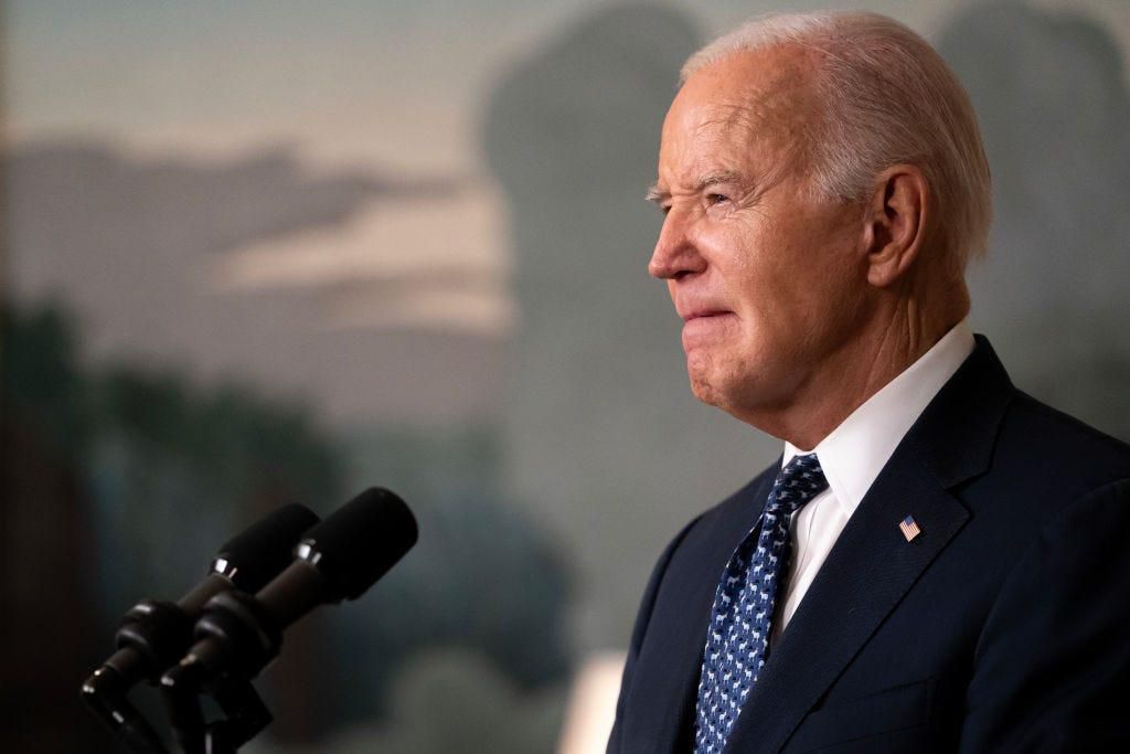 President Joe Biden responds to the Special Counsel's report in the Reception Room of the White House on February 8, 2024, in Washington, DC.Nathan Howard/Getty Images