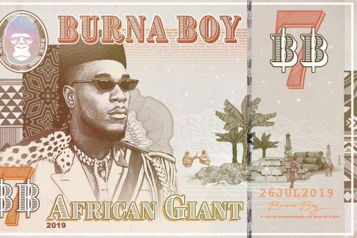 On Burna Boy's 'African Giant' album cover, he portrays himself as a pan-African leader common in the continent which started at the begiining of the 20th century (Spaceship Entertainment)