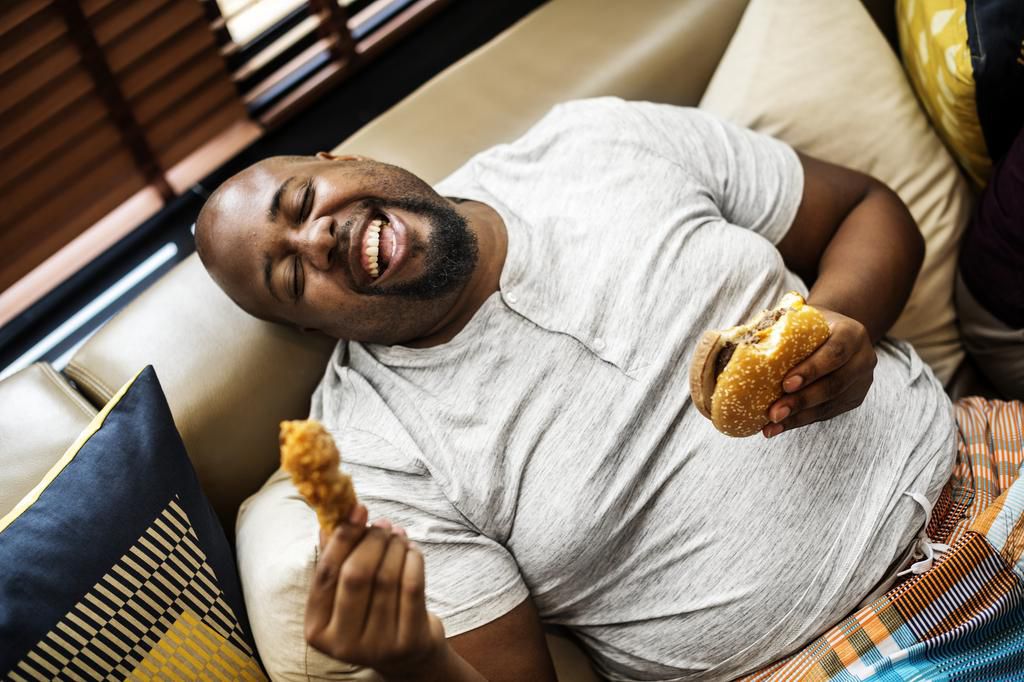 A man binge eating