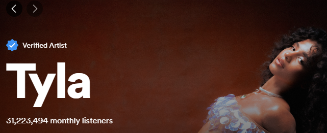 Tyla's Spotify monthly listeners as at June 5, 2024