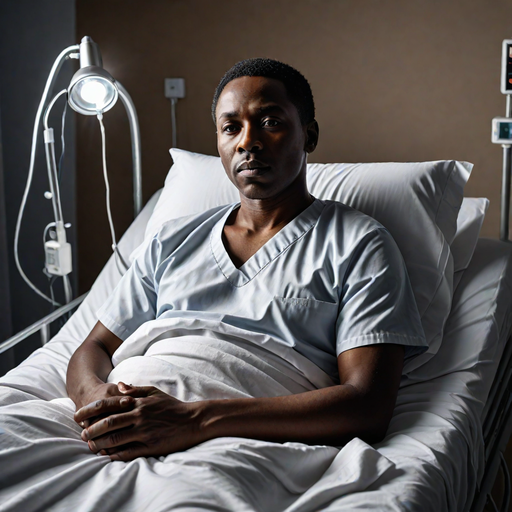 An AI-generated image of a man lying in a hospital bed (Hotpot.ai)
