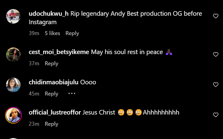 Nigerians react to Andy Best's death [Instagram/Punch]