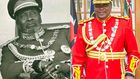 From left: Kenya's 1st President Mzee Jomo Kenyatta & his son Uhuru Kenyatta, the 3rd President of Kenyan ( Both wearing a military regalia)
