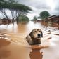 A realistic scene depicting a dog swimming through flood water [Image Credit: DALL·E A]