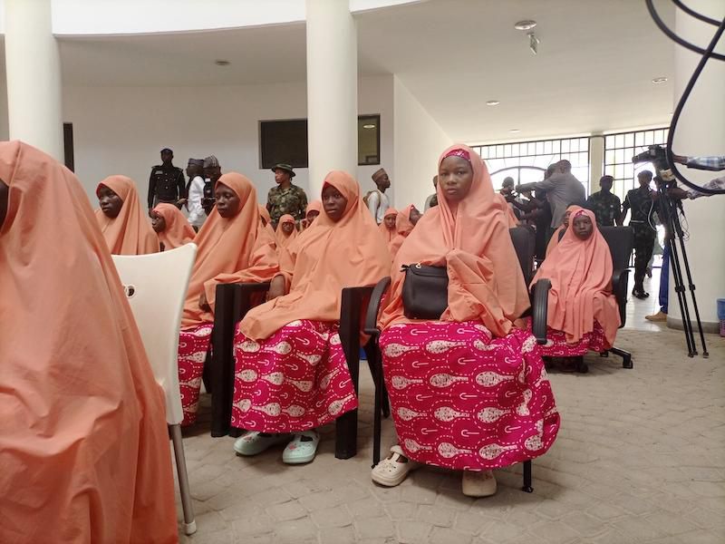 The freed schoolchildren at the Kaduna State Government House. [Punch]