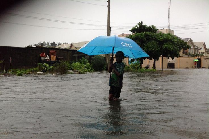 A boy in Lagos flood