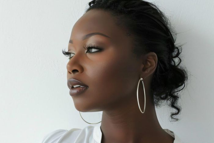 A woman with elegant earrings