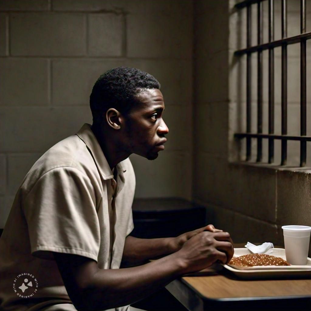 Man eating inside a prison cell [Image generated by Meta AI]