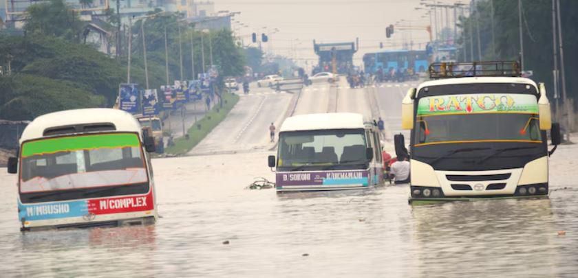 File image of a flooded road in Tanzania. Cyclone Hidaya has hit the country's coastline