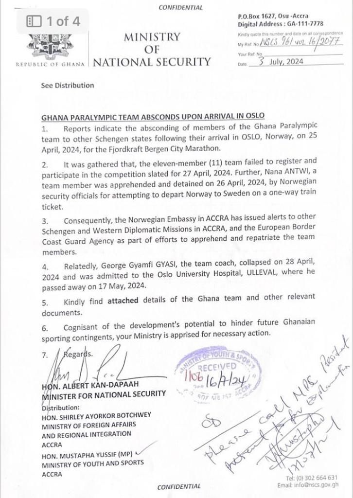 Ghana's paralympic team disappears in Oslo