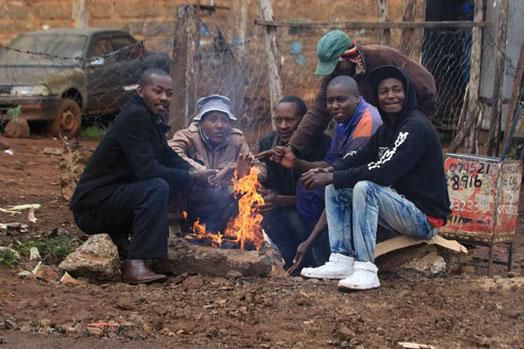 People keeping warm during the cold