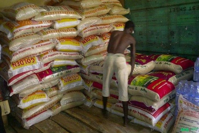 Bags of rice on display (This is for illustrative purposes).