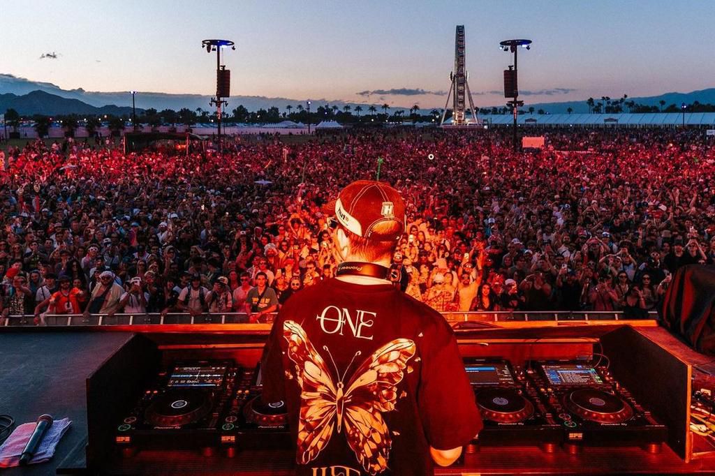 London-based DJ Michael Bibi at the Coachella Quasar Stage on April 13, 2024. His return, a year after battling CNS Lymphoma, a rare type of brain and spinal cancer. [Image Credit: Julian Bajsel]