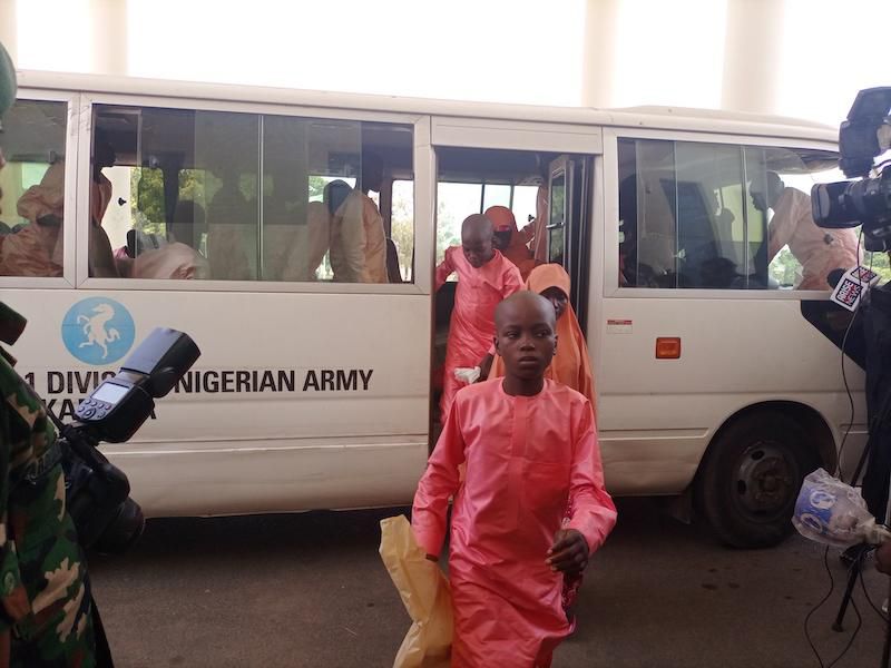 The schoolchildren kidnapped from their schools arrived at the Kaduna State Government House on Monday, March 25, 2024. [Punch]