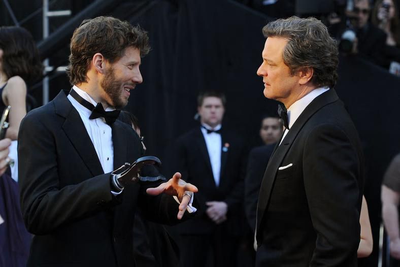 Aron Ralston in conversation with actor Colin Firth [Frazier Harrison/Getty/AFP]