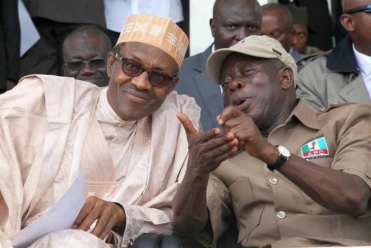 President Muhammadu Buhari with APC national chairman, Adams Oshiomhole