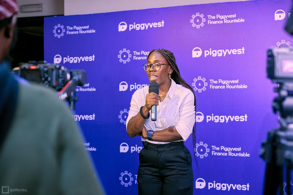 Odunayo Eweniyi (Co-founder and Chief Operations Officer, PiggyVest) speaking to themedia at The PiggyVest Finance Roundtable which was held on Tuesday, February 13, 2024.