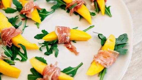 prociutto wrapped mango bites