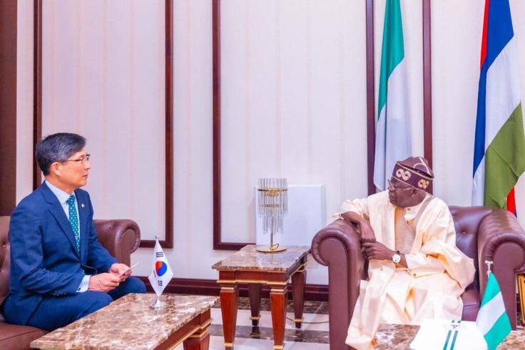Ambassador of the Republic of Korea to Nigeria, KIM Pankyu and President Bola Tinubu [News Tarmac Nigeria]