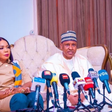Minister of Information and National Orientation, Alhaji Mohammed Idris, (2nd Left) Minister of State for Labour, Mrs Nkiruka  Onyejiocha (1st Left) and the Special Assistant to President Bola Tinubu on Information and Strategy, Mr Bayo Onanuga (3rd Le...