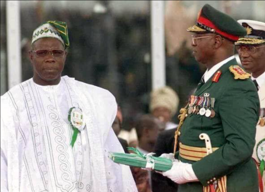 Obasanjo during his swearing-in ceremony in 1999 [Facebook:The Republic]