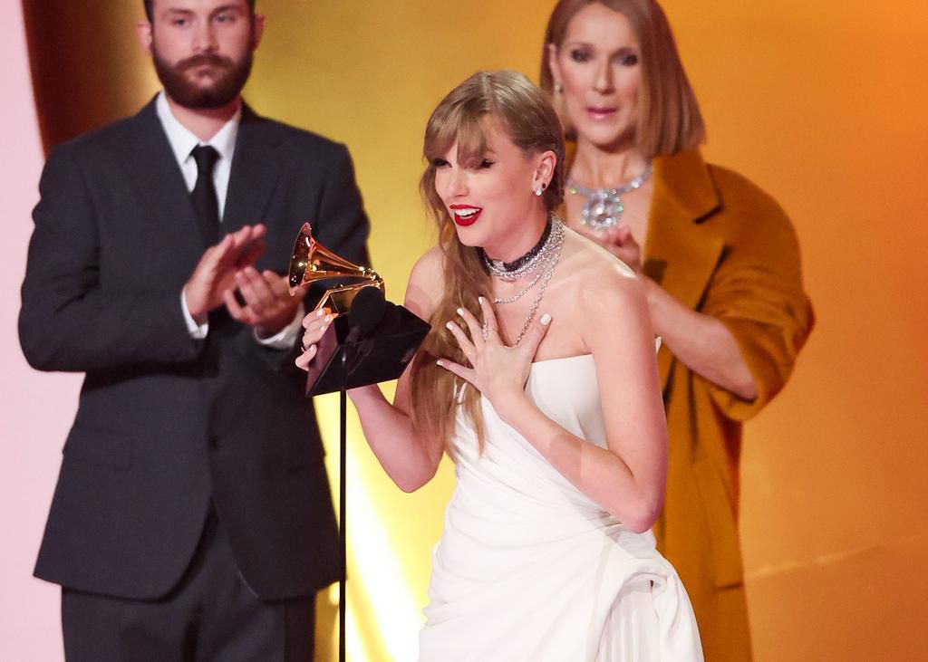 Taylor Swift accepting the award for album of the year for "Midnights" at the 66th Grammy Awards.Christopher Polk/Billboard via Getty Images