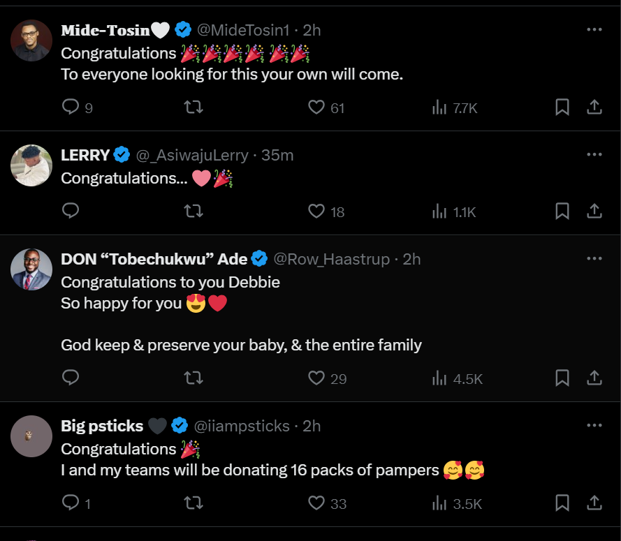 Congratulatory messages in the comment section [X/Mumzee]