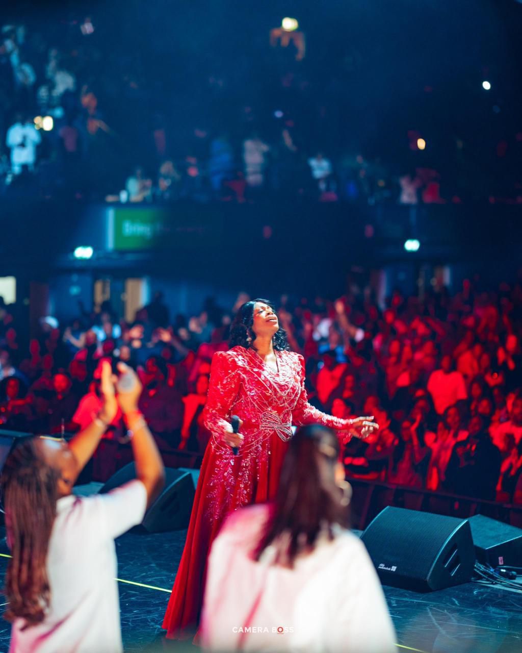 Sinach performing at her sold-out concert at the OVO Wembley Arena