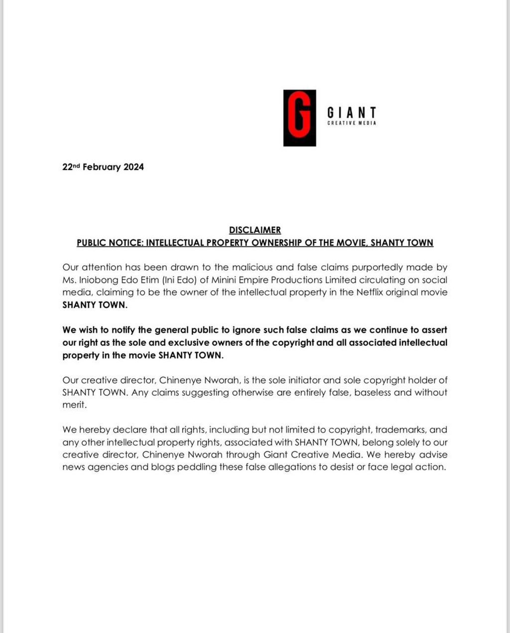Giant Creative Media's press release [ShockNg]