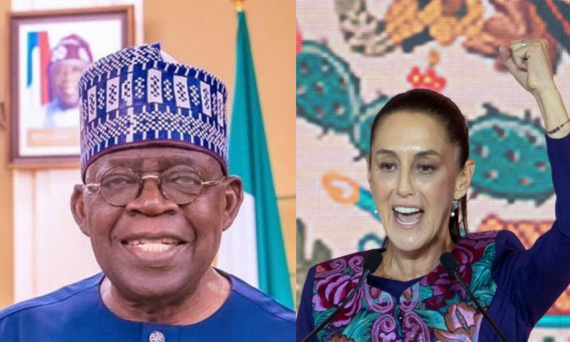 President Bola Tinubu and Ms Claudia Sheinbaum, the first female President of Mexico [Pulse.ng]