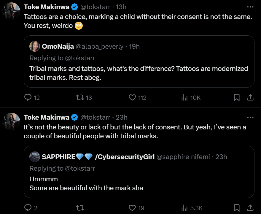 Toke Makinwa's response to comments [X/Toke Makinwa]
