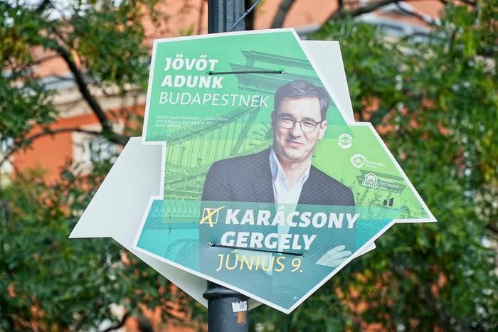 Political campaign poster with mayoral candidate Gergely Karacsony [Shutterstock]