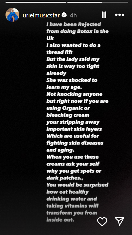 Uriel's post [Instagram/Urielmusicstar]