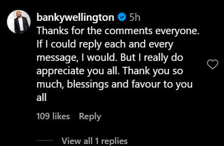 Banky W's vote of thanks for the birthday wishes [Instagram/Adesuaetomi]
