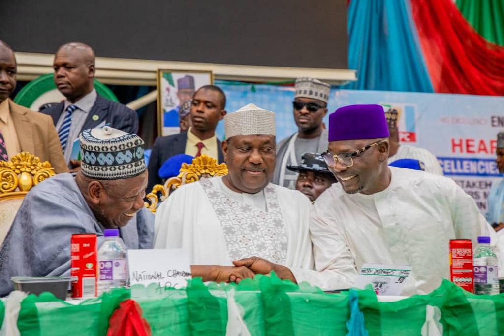 Abdullahi Ganduje, SGF George Akume, and Gov Abdullahi Sule. [Original]
