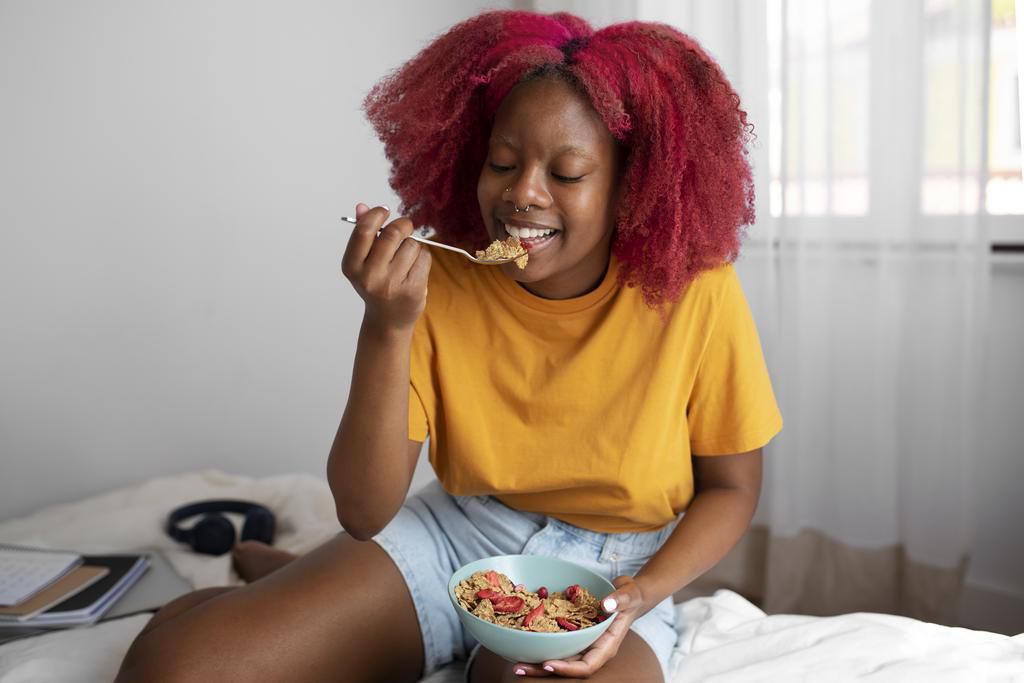 A woman enjoying her meal