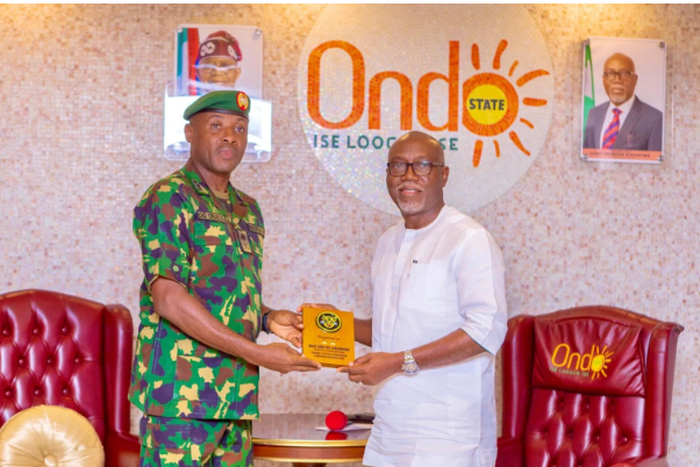 Gov. Lucky Aiyedatiwa of Ondo State with Maj.- Gen. Obinna Onuborgu [NAN]