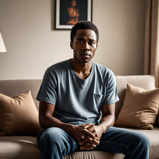 An AI-generated image of a man sited on a couch (Hotpot.ai)