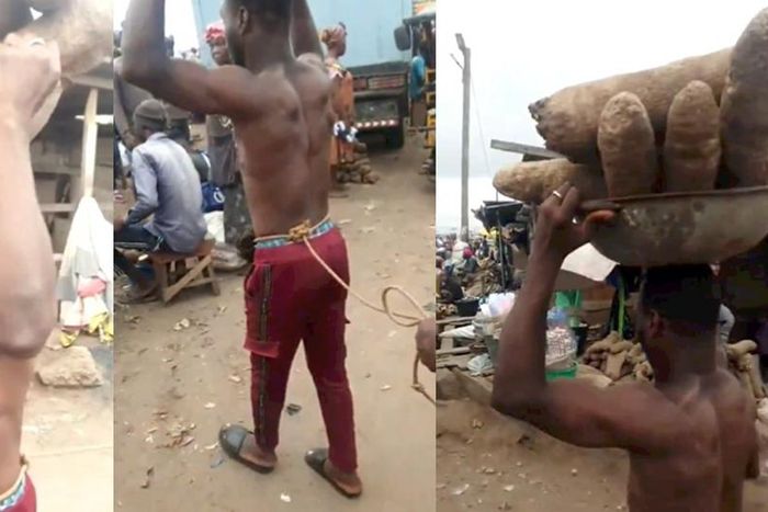 Suspected thief forced to sell stolen yams in market
