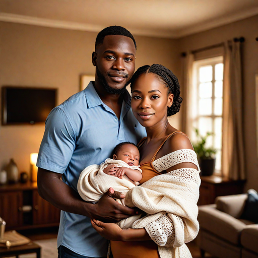 An AI-generated image of a couple carrying a child (Source - Hotpot.ai)