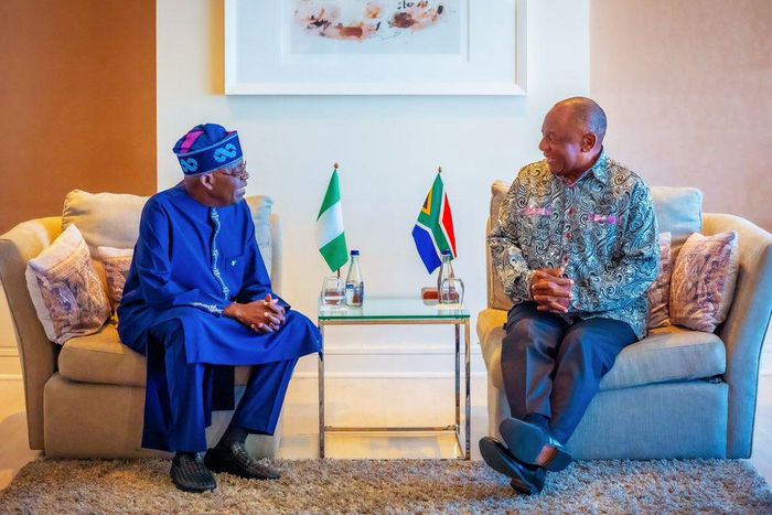 Nigeria's President Bola Tinubu (left) and  President Cyril Ramaphosa of South Africa (right). [Bola Tinubu/X]