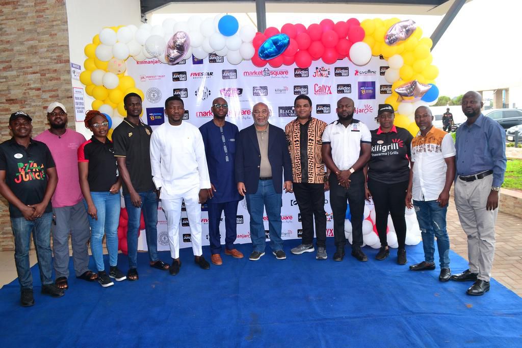 (L-R) Mr Precious Dikeneosi, Manager, Pizza Jungle; Mr Ufe, Victor Eyo,  Manager, Oraimo Store; Miss Linda Ogbonna, Assistant Manager, Kilimanjaro; Mr Princewill Obiji, Manager, Royaline Technologies; Mr Ibeto Henry, CEO, Black N White Salon; Dr Blessi...