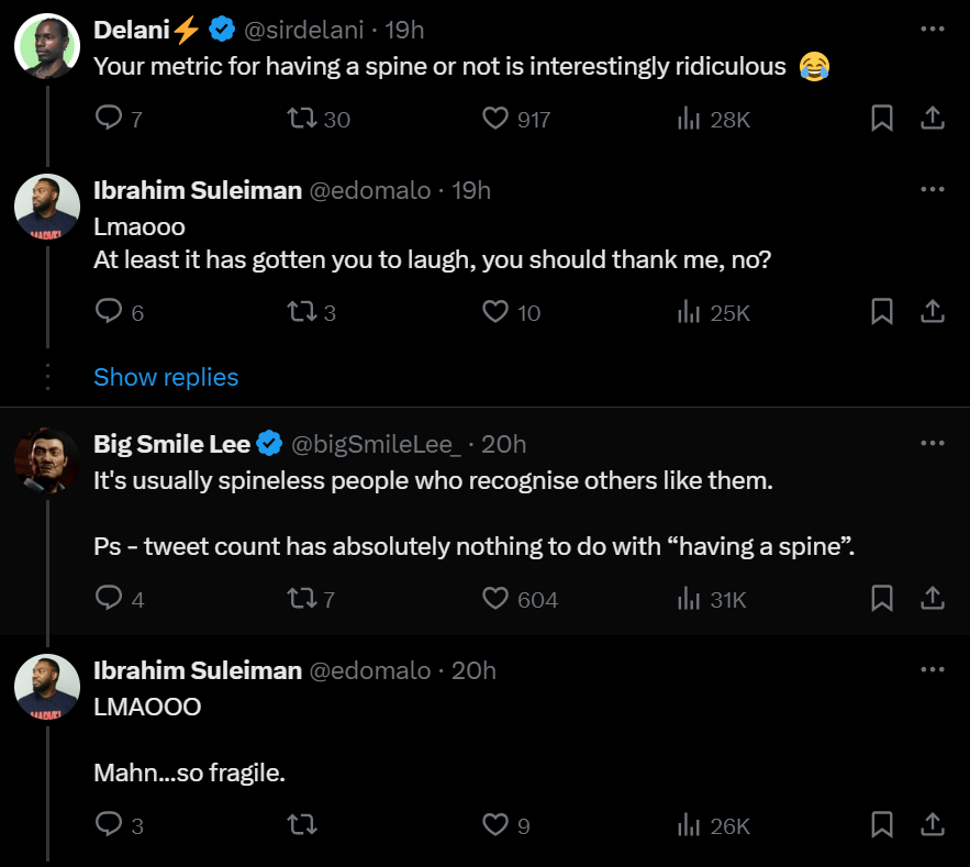 Reactions to Ibrahim Suleiman's post [X/Edomalo]