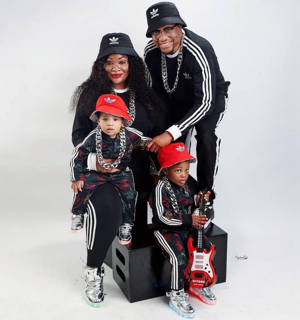 Toolz, her husband Tunde, and their two sons [Bellanaija]